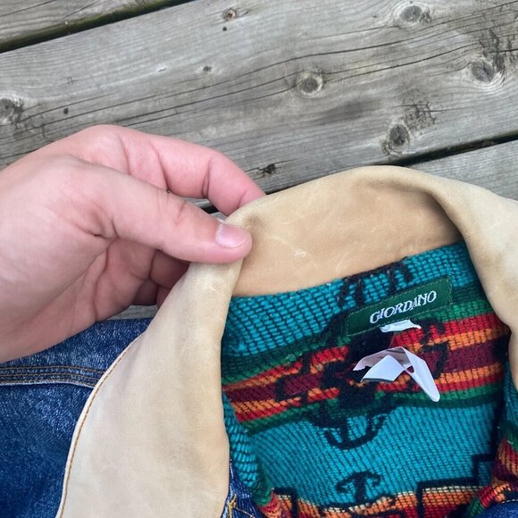Vintage 1980s Blanket Lined Giordano Aztec Denim Jacket Large - Picture 14 of 14